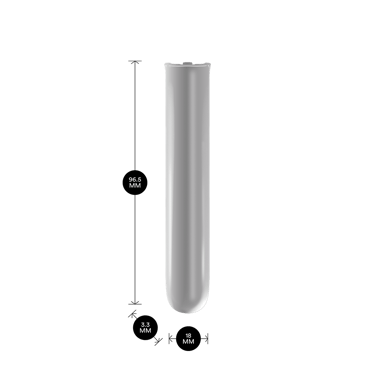 Ploom AURA Lunar Silver Front Panel shown with product dimensions: 9.65cm height x 3.30 cm width and 1.80 cm depth